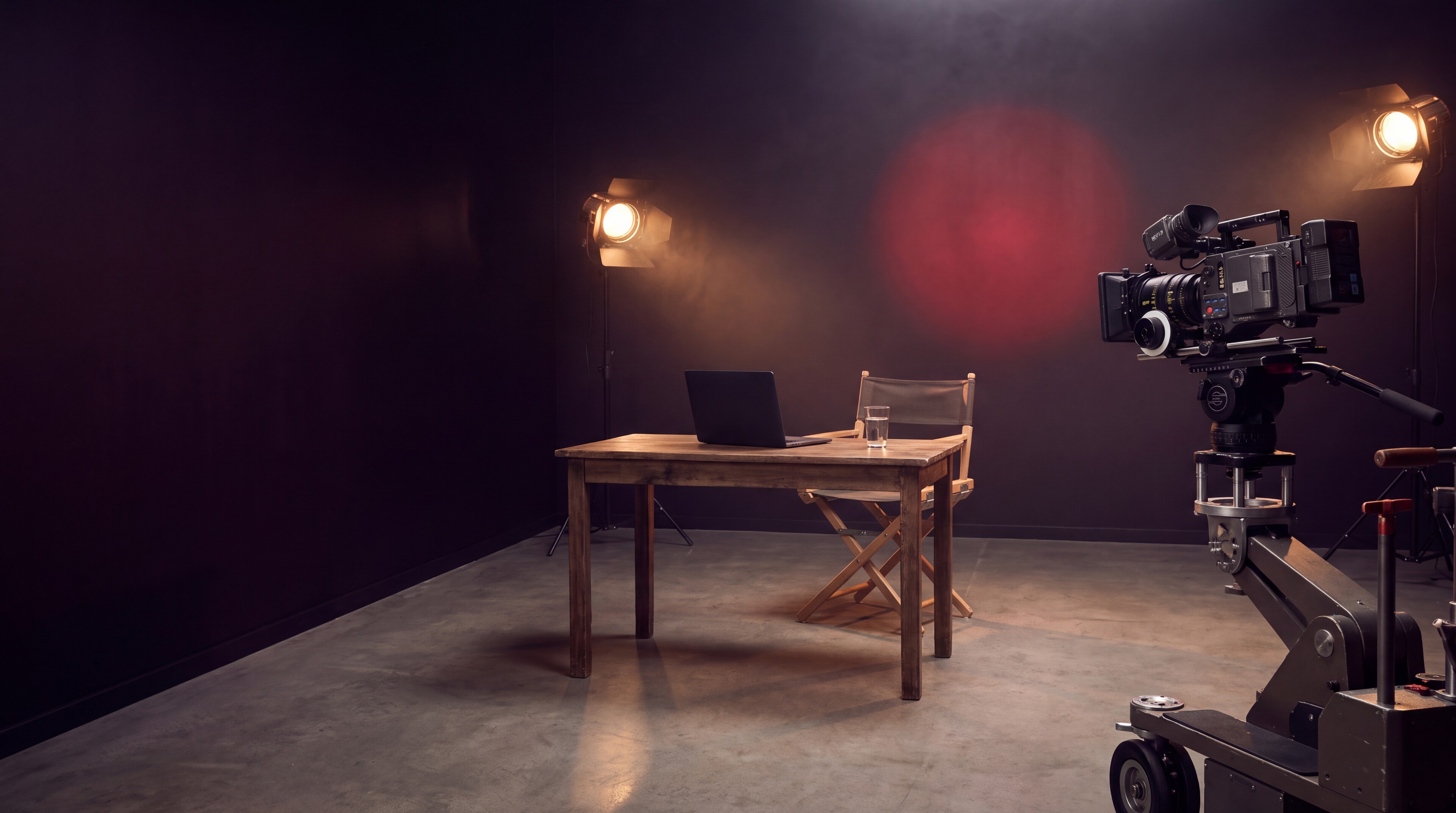 Quiet casting studio with a director chair, camera and cinematic light